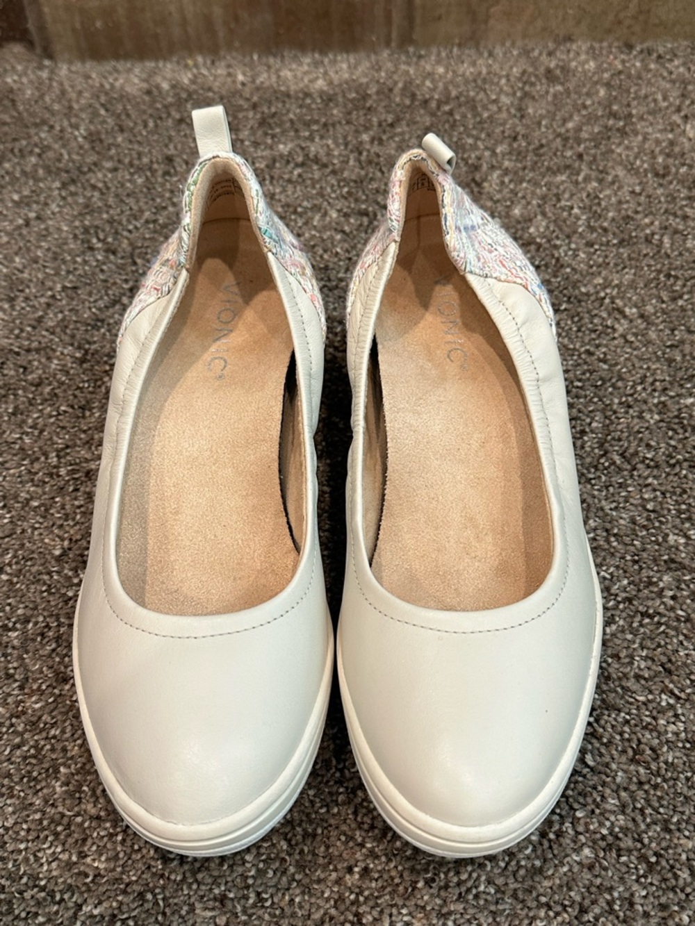 NWOB Vionic Jacey Leather Wedge Flats Cream Multi Tweed Back Accent Size 7 - Picture 2 of 6